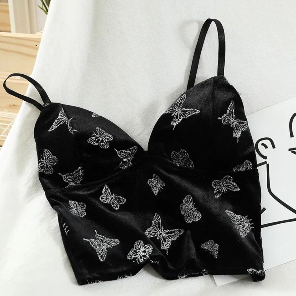 yesstyle embroidered velvet cropped butterfly tank top / camisole | womens tops